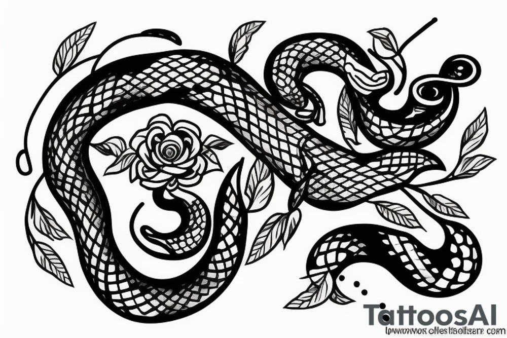 Snake with flower and knife tattoo idea