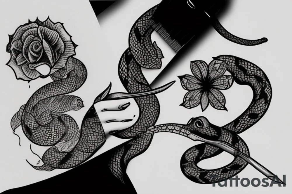 Snake with flower and knife tattoo idea