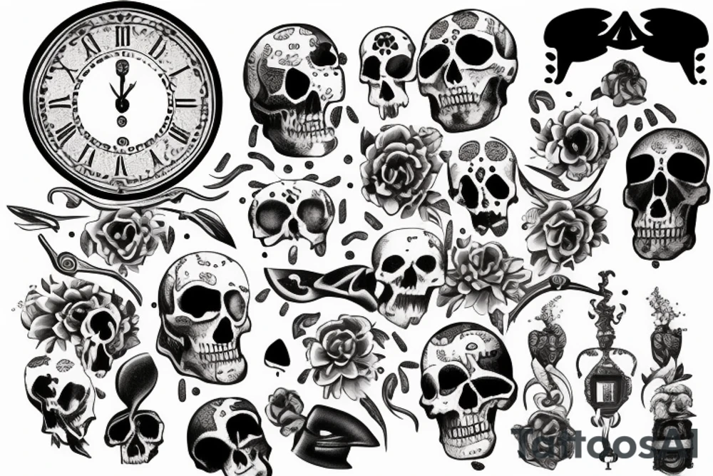Draw me a tattoo that combines the phrases “momento Mori” and “momento vivere” tattoo idea