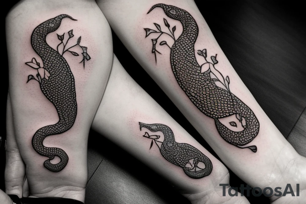 Snake, knife, flowers tattoo idea