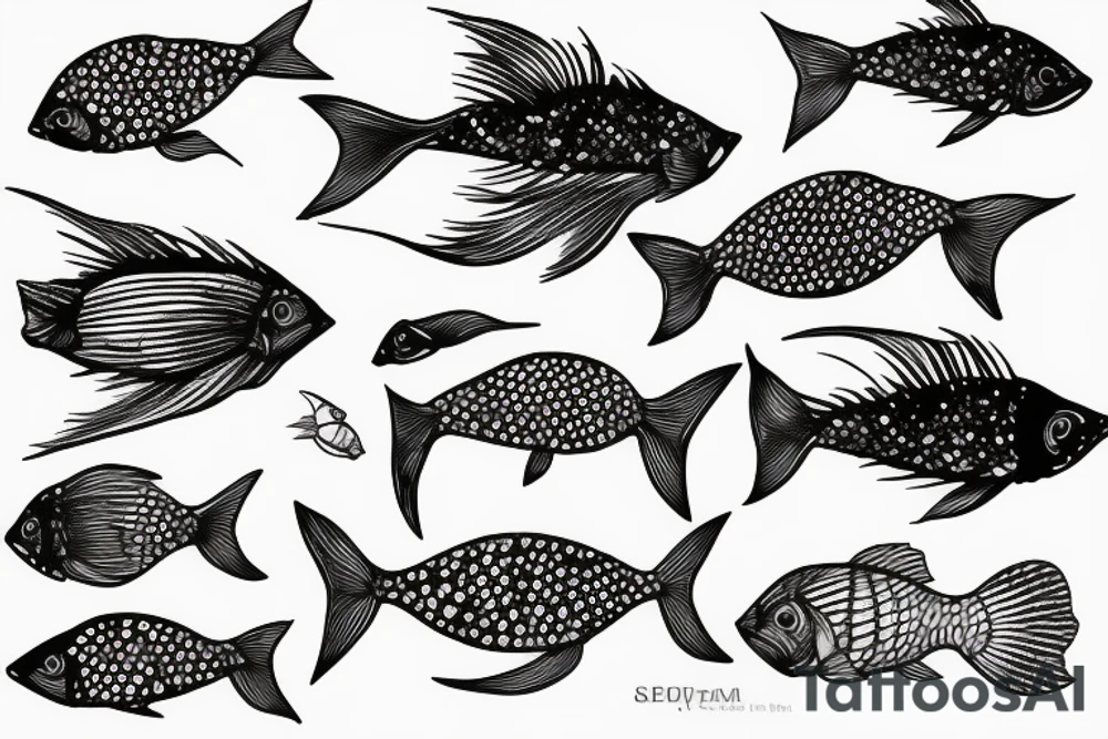 Fish with legs imerged in sea waves tattoo idea