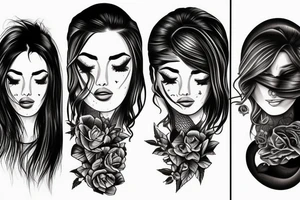 realistic woman with dark hair, eyes closed tattoo idea