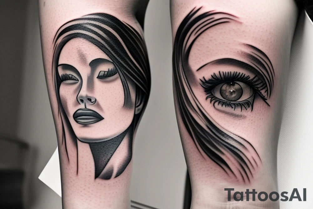 realistic woman with dark hair, eyes closed tattoo idea