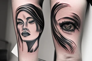 realistic woman with dark hair, eyes closed tattoo idea