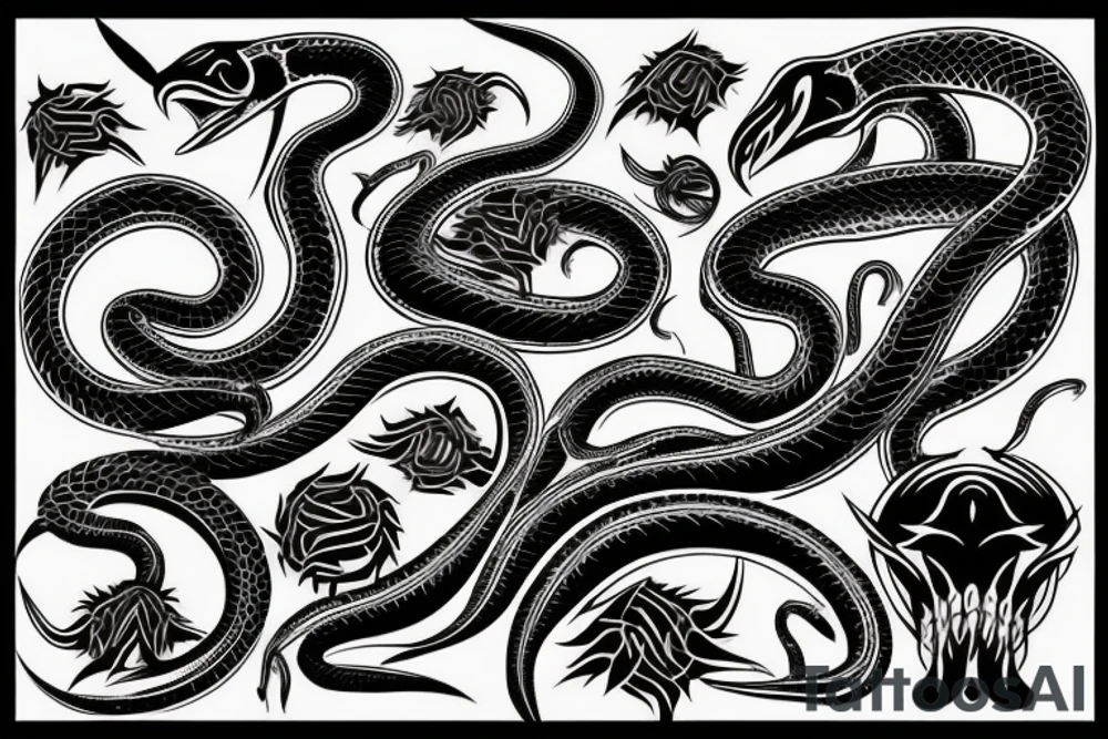Dark snakes hell tribal tattoo idea