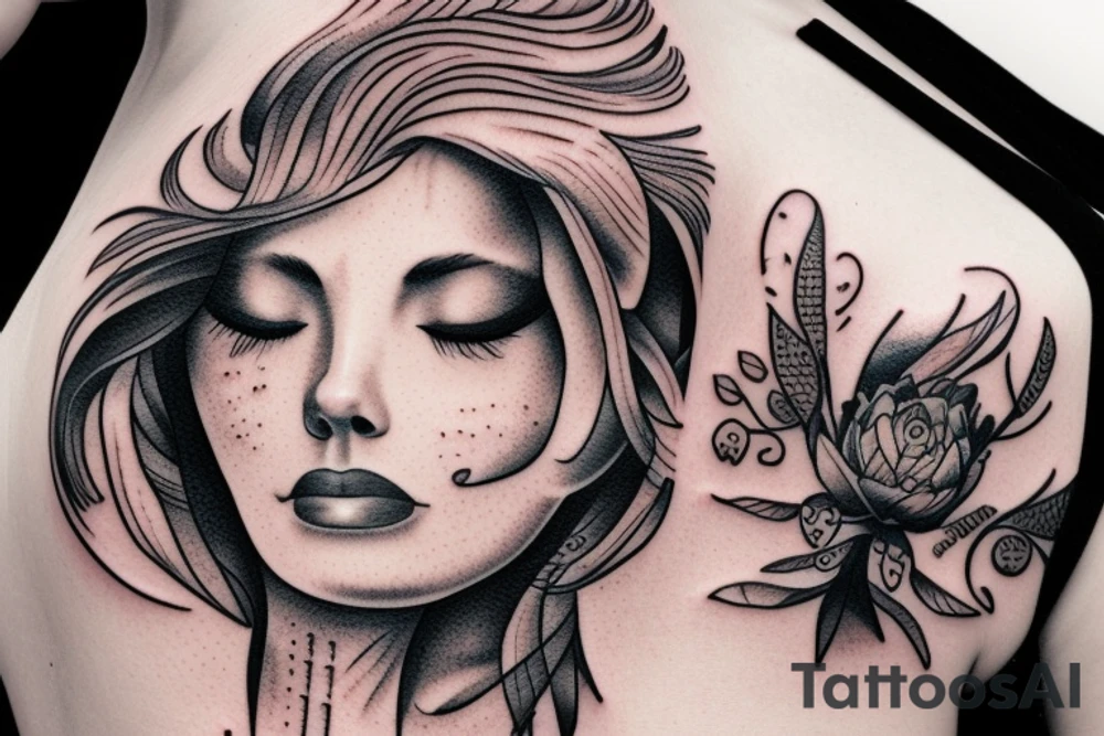 photorealism of woman with her eyes closed tattoo idea