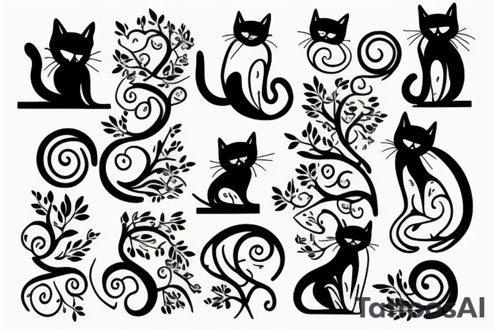 cat on the tree tattoo idea