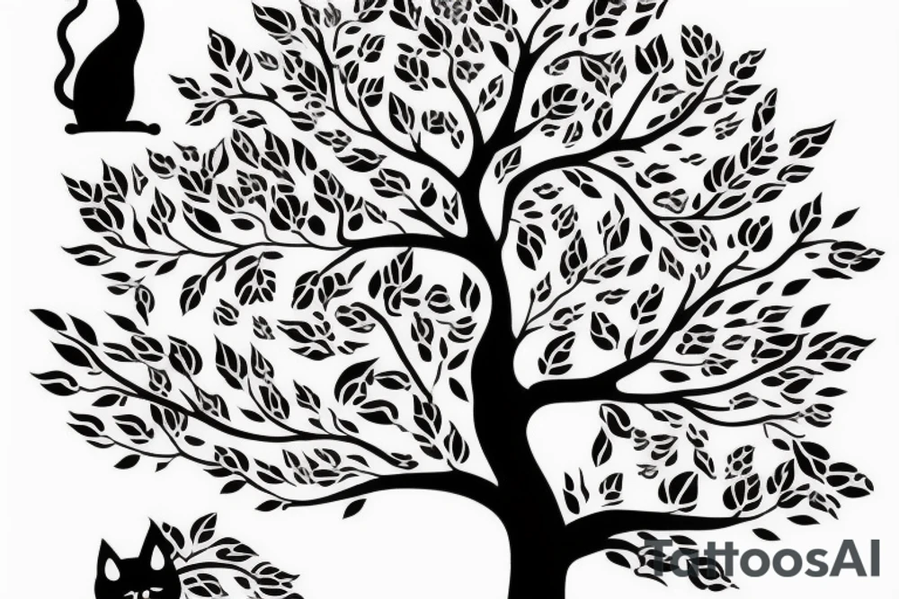cat on the tree tattoo idea