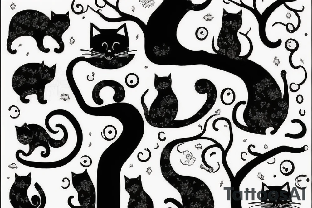 cat on the tree tattoo idea