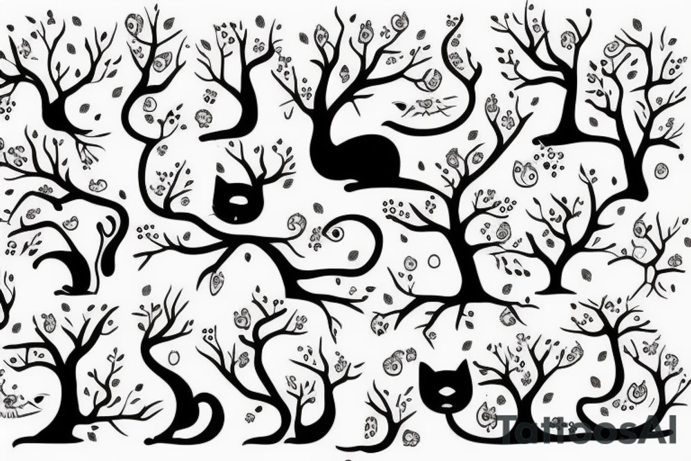 cat on the tree tattoo idea