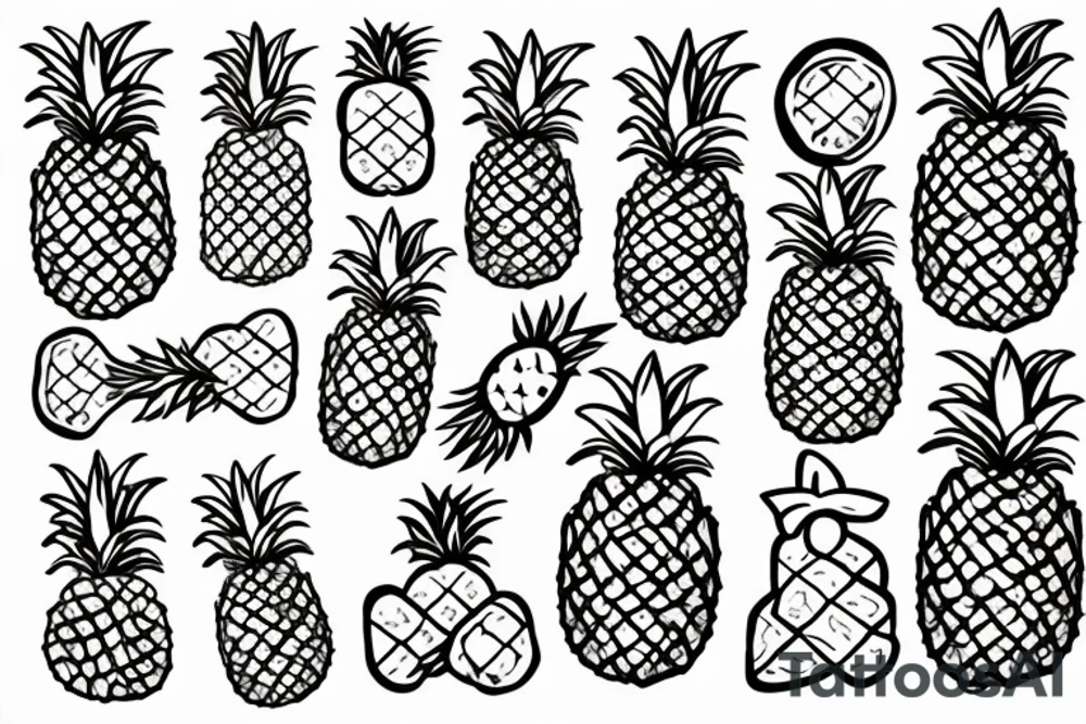 pineapple in a beach with a jungle with cliffs tattoo idea