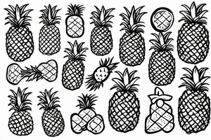 pineapple in a beach with a jungle with cliffs tattoo idea