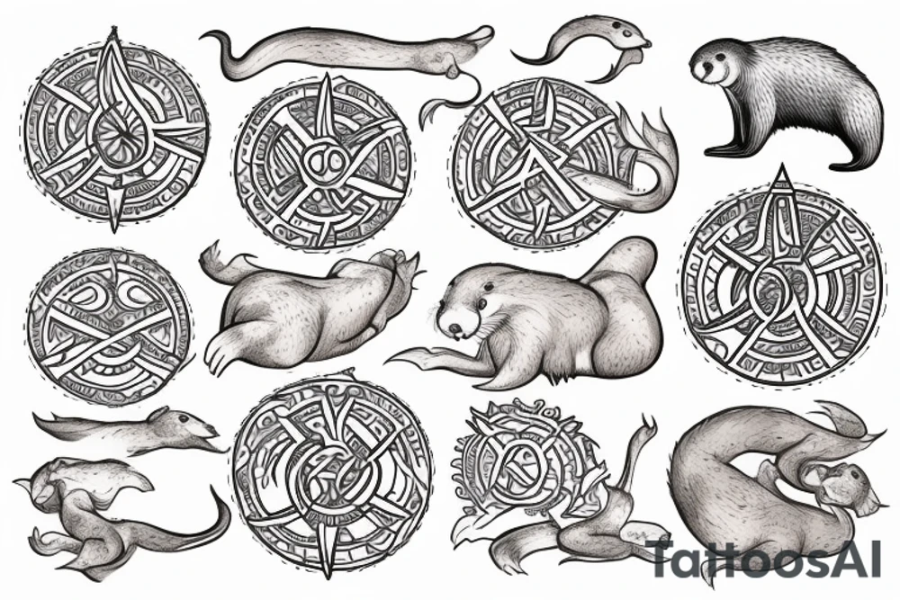 Otter with vegvisir tattoo idea