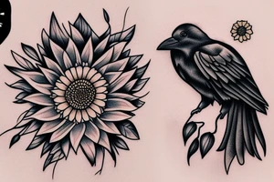 Raven and a sunflower inside a diamond shape tattoo idea