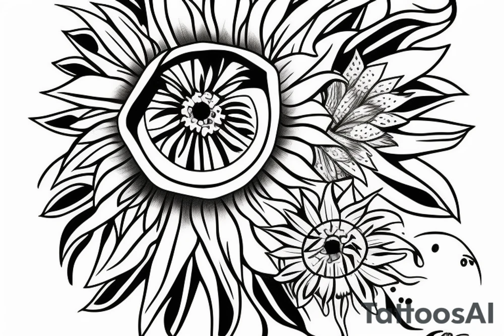 Raven and a sunflower inside a diamond shape outline tattoo idea