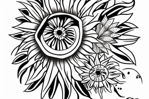Raven and a sunflower inside a diamond shape outline tattoo idea