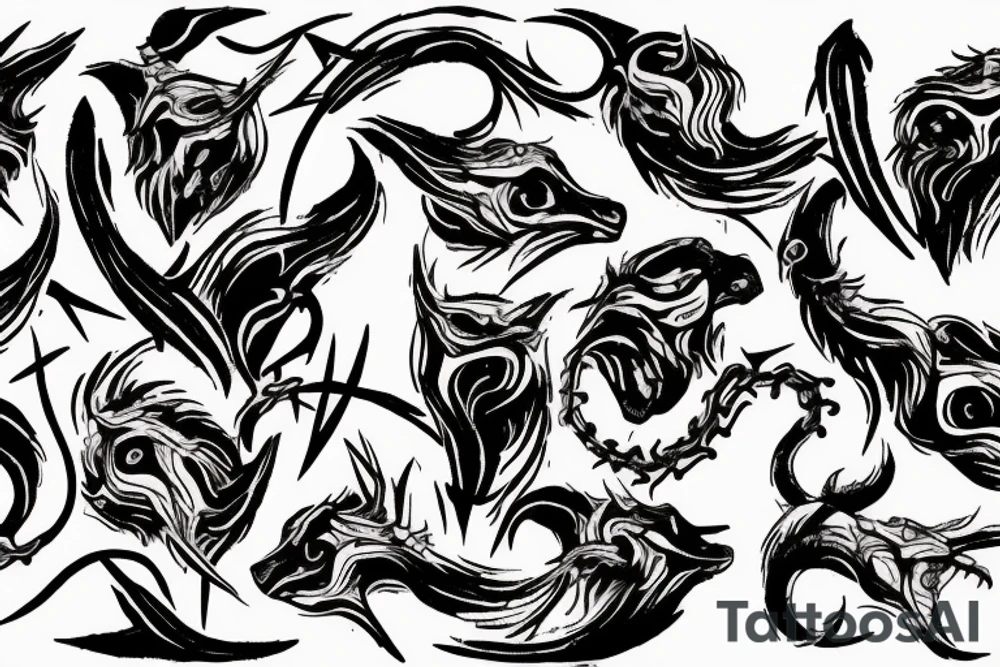 Depiction of Cerberus incorporating barbed wire tattoo idea
