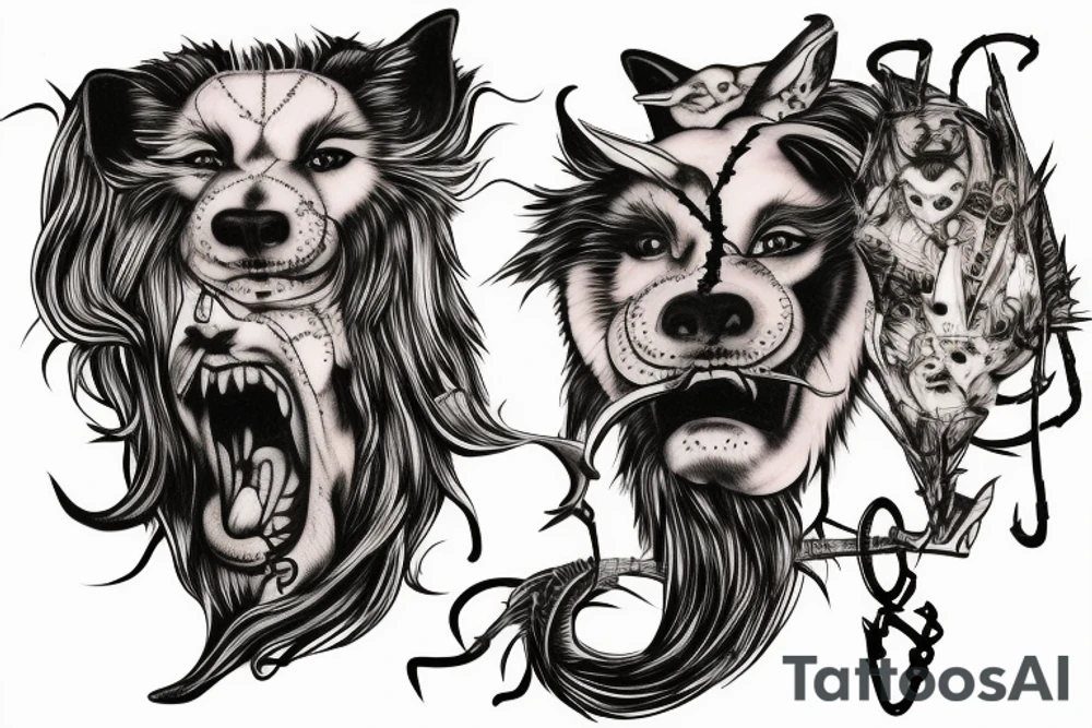 Depiction of Cerberus incorporating barbed wire tattoo idea