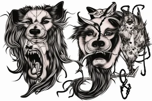 Depiction of Cerberus incorporating barbed wire tattoo idea