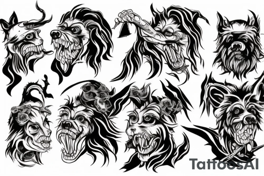 Depiction of Cerberus incorporating barbed wire tattoo idea