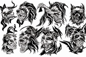 Depiction of Cerberus incorporating barbed wire tattoo idea