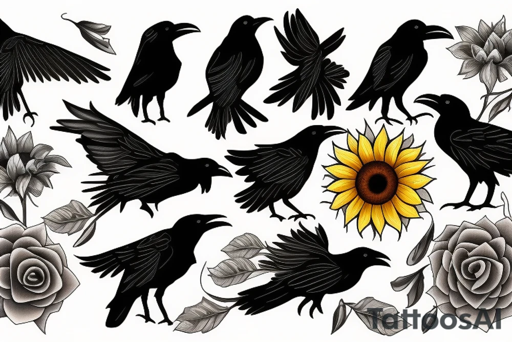 A raven and a sunflower tattoo idea