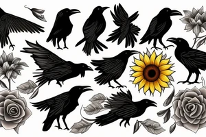 A raven and a sunflower tattoo idea