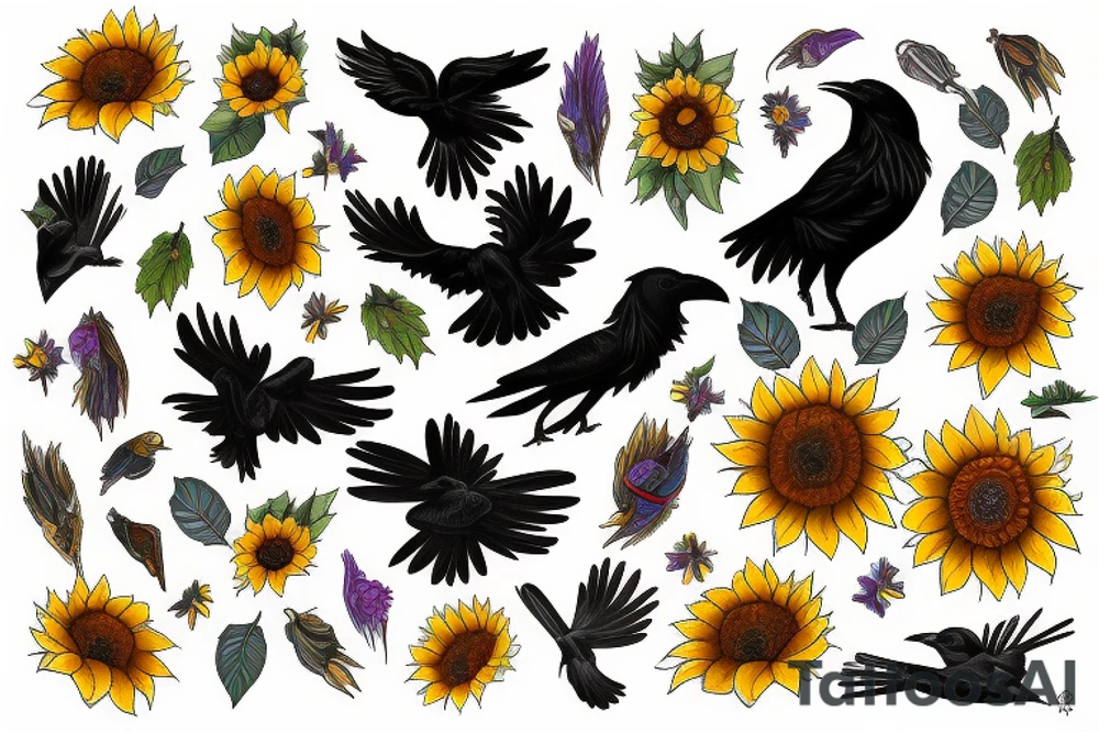 A raven and a sunflower tattoo idea