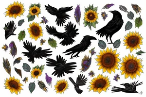 A raven and a sunflower tattoo idea