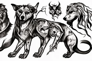 Depiction of Cerberus incorporating barbed wire tattoo idea