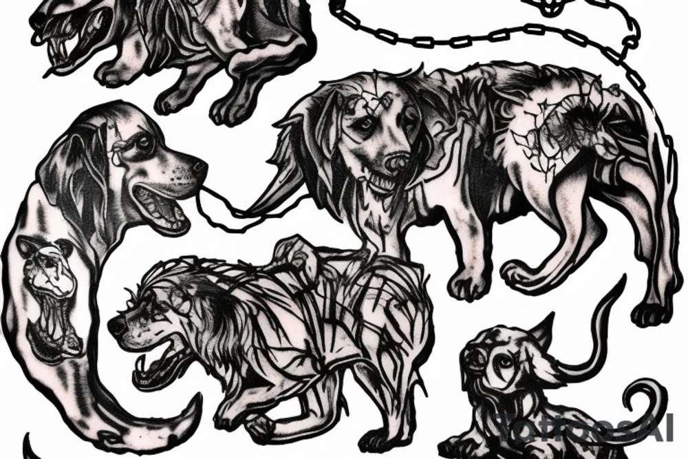 Depiction of Cerberus incorporating barbed wire tattoo idea