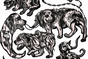 Depiction of Cerberus incorporating barbed wire tattoo idea