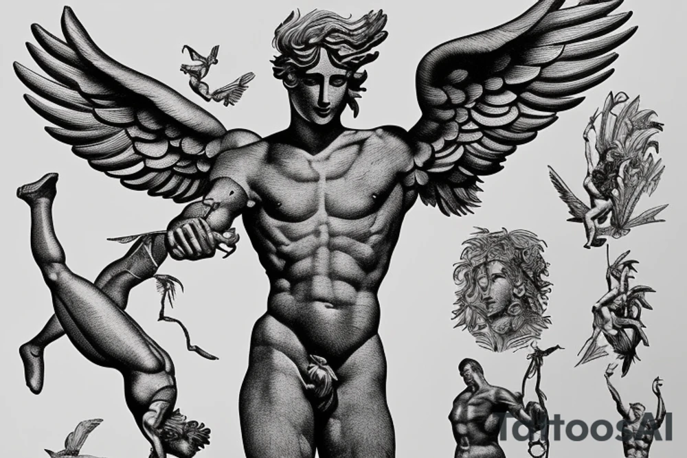 Statue of Icarus very muscular tattoo idea