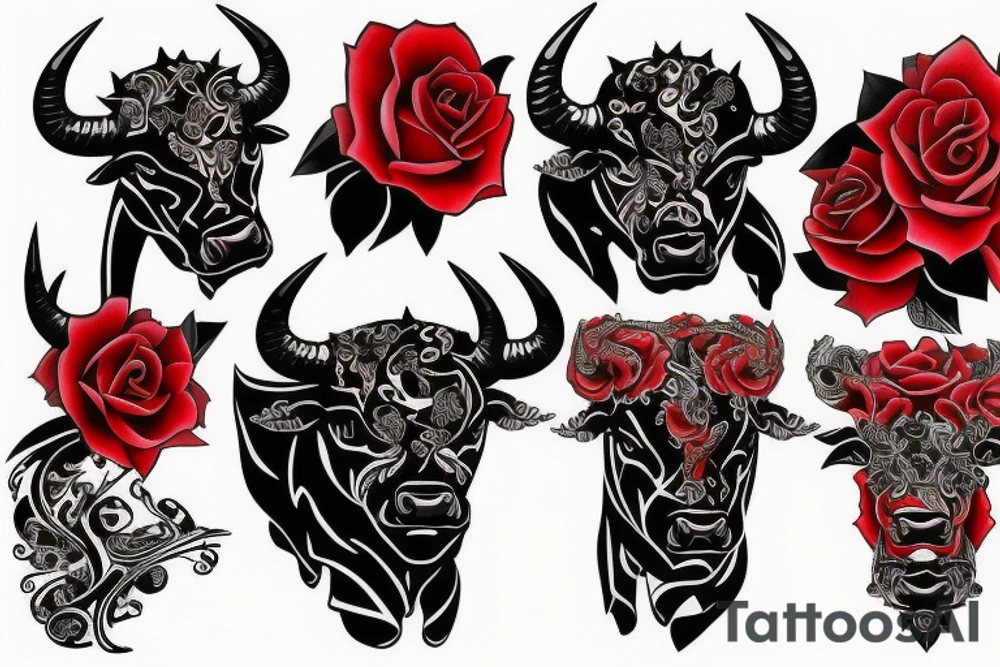 red and black bull tattoo idea