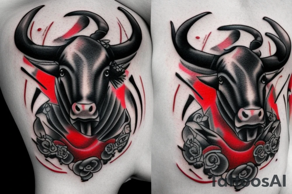 red and black bull tattoo idea