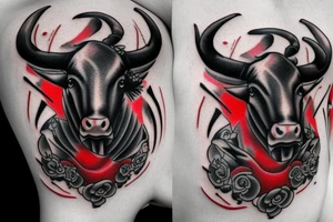 red and black bull tattoo idea