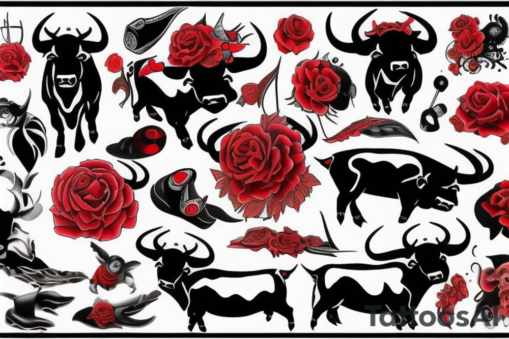 red and black bull tattoo idea