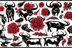 red and black bull tattoo idea