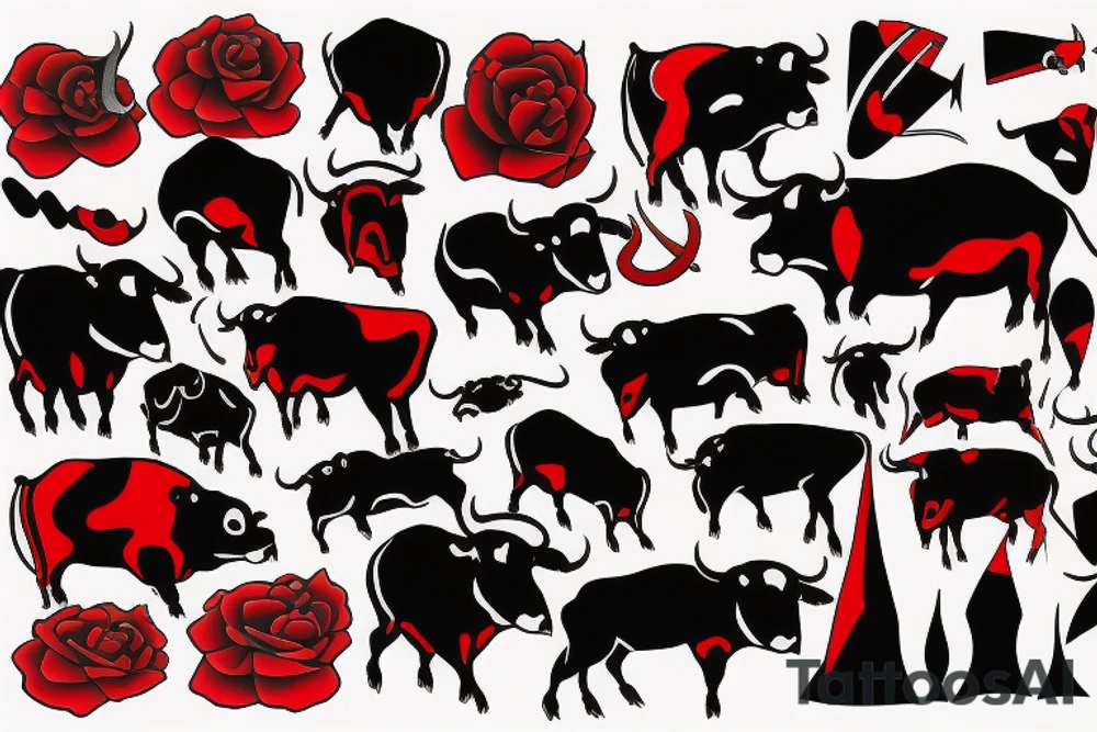 red and black bull tattoo idea