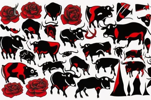red and black bull tattoo idea
