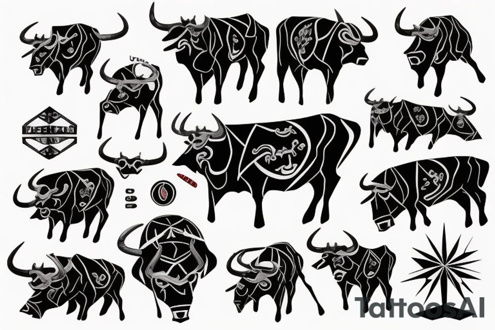 red and black bull tattoo idea