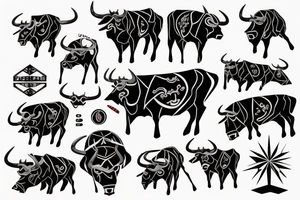red and black bull tattoo idea