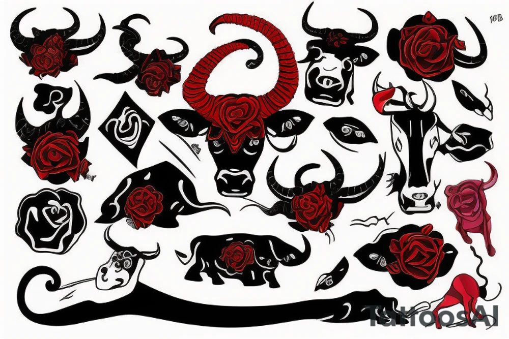 red and black bull tattoo idea