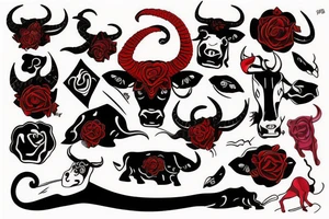 red and black bull tattoo idea