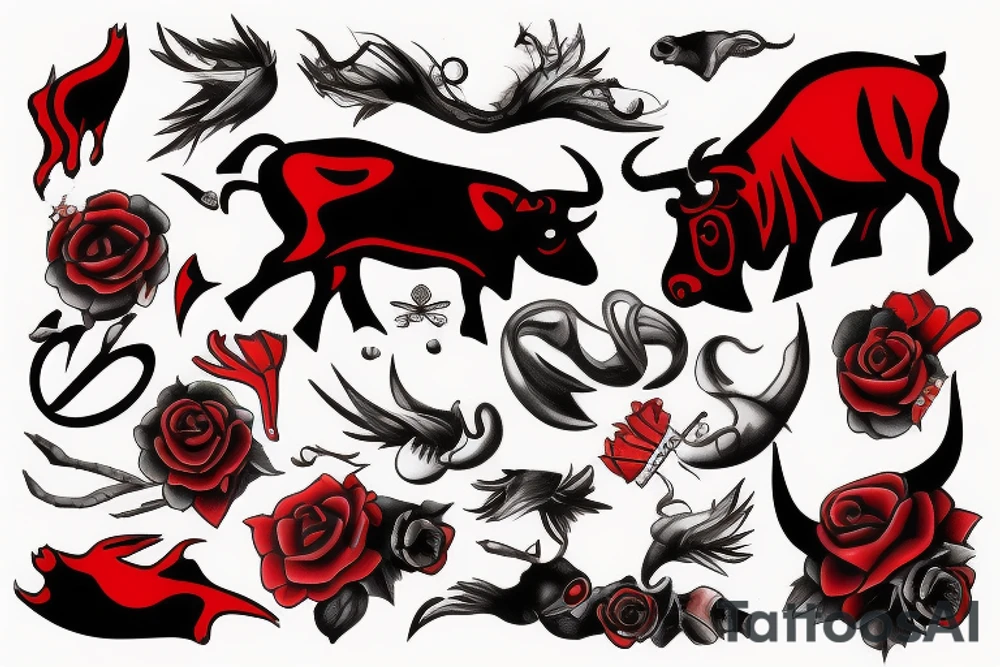 red and black bull tattoo idea