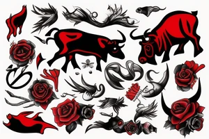 red and black bull tattoo idea