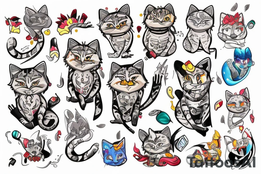 Kot,szkielet,kwiatki tattoo idea