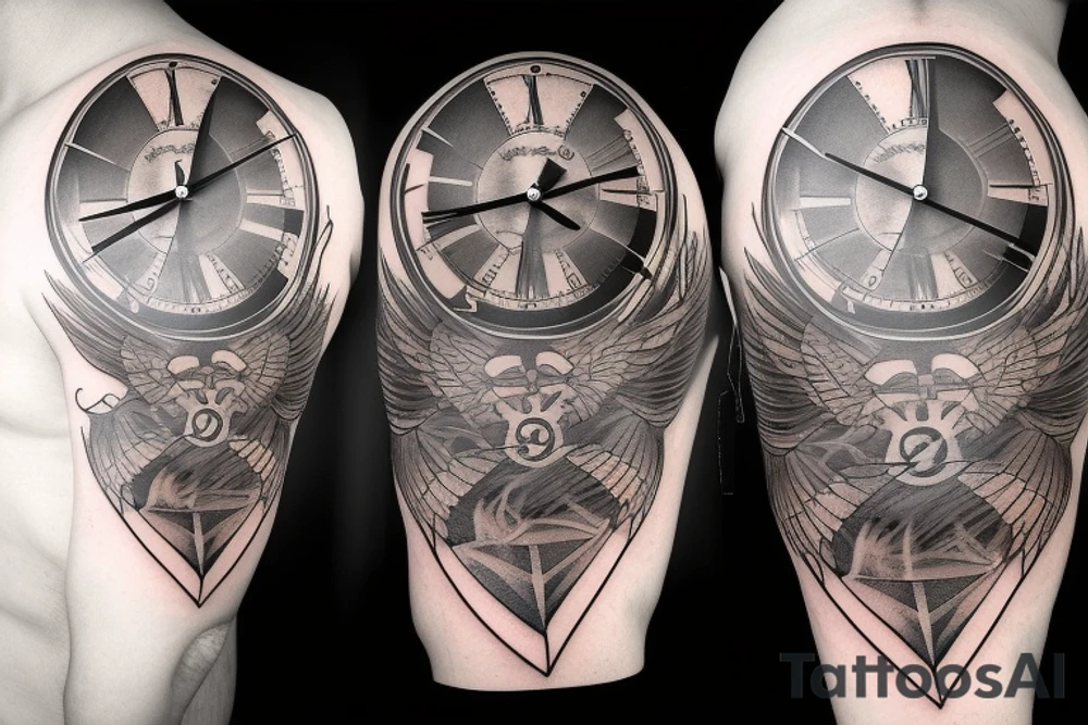 Big clock with smaller raven on the bottom, crossing the clock. Smoke effects. tattoo idea Big clock with smaller raven on the bottom, crossing the clock. Smoke effects. tattoo idea