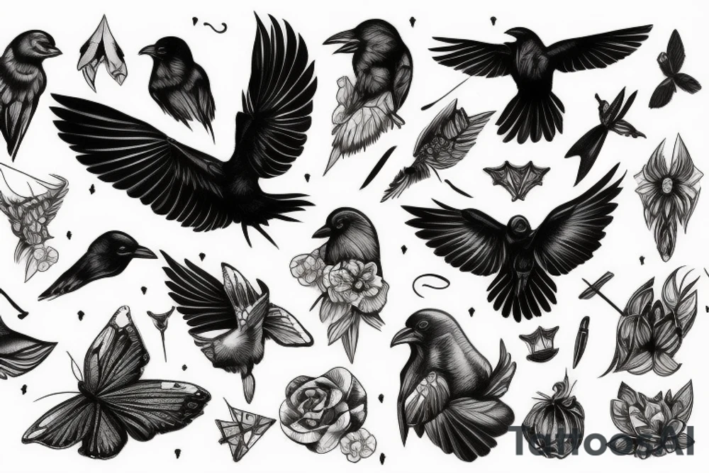 Raven, Black, moth tattoo idea