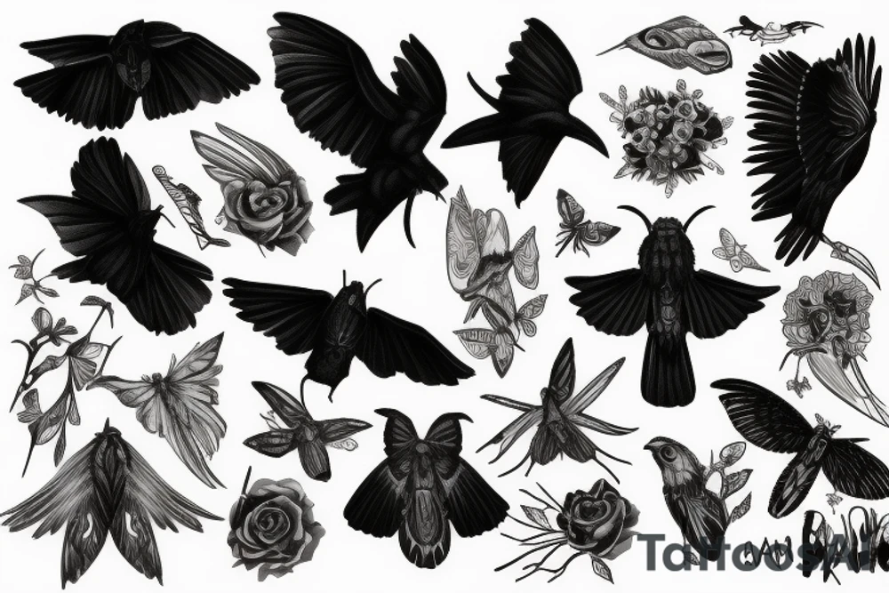 Raven, Black, moth tattoo idea